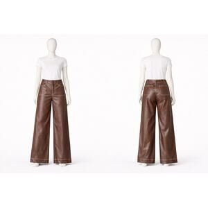 Maeve Anthropologie The Colette Faux brownLeather Wide Leg Pants Womens  30